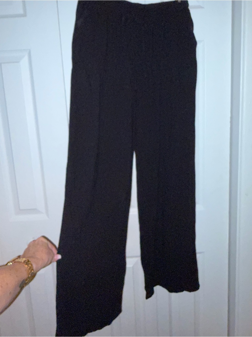 Black Wide Leg  Linen Blend Pants Size L Drawstring and Pockets